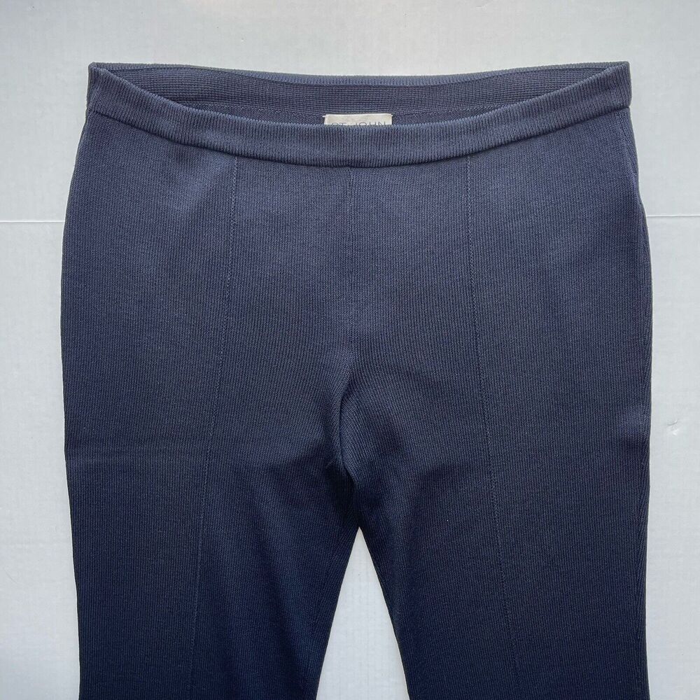 St John Collection Santana Knit Crop Pants Navy Pull On Elastic Waist Wide Leg - Picture 3 of 7